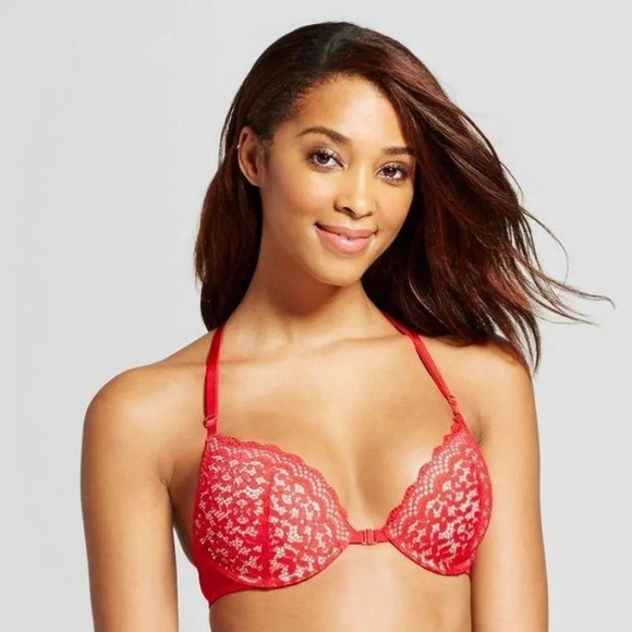 32A Xhilaration Front Close Lace T-Back Push-Up Plunge Bra UW Cupid Red NWT - Picture 6 of 7